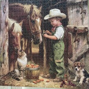 Farmyard Puzzle with Child and Animals 500 pieces with letters on back